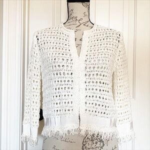 LES COPAINS Italian Chic White Crochet Cardigan LIKE NEW